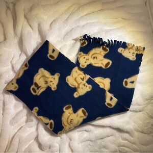 Adorable Bear Pattern Kids Scarf - Navy and Tan